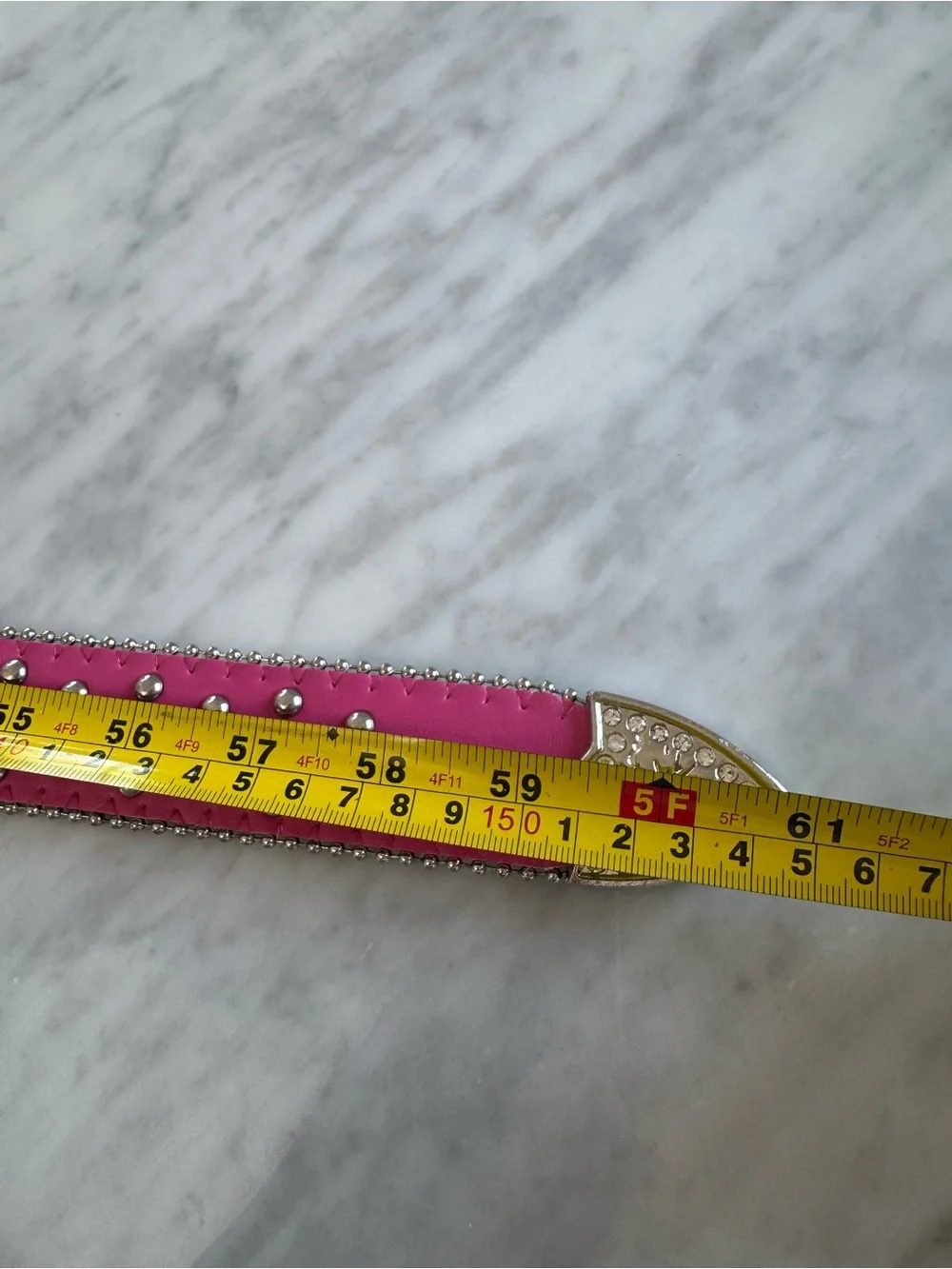 Studded Hot Pink Western Belt with Rhinestone Buckle. 61”